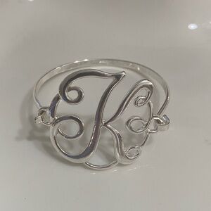 Monogram Letter K Silver Bangle Bracelet